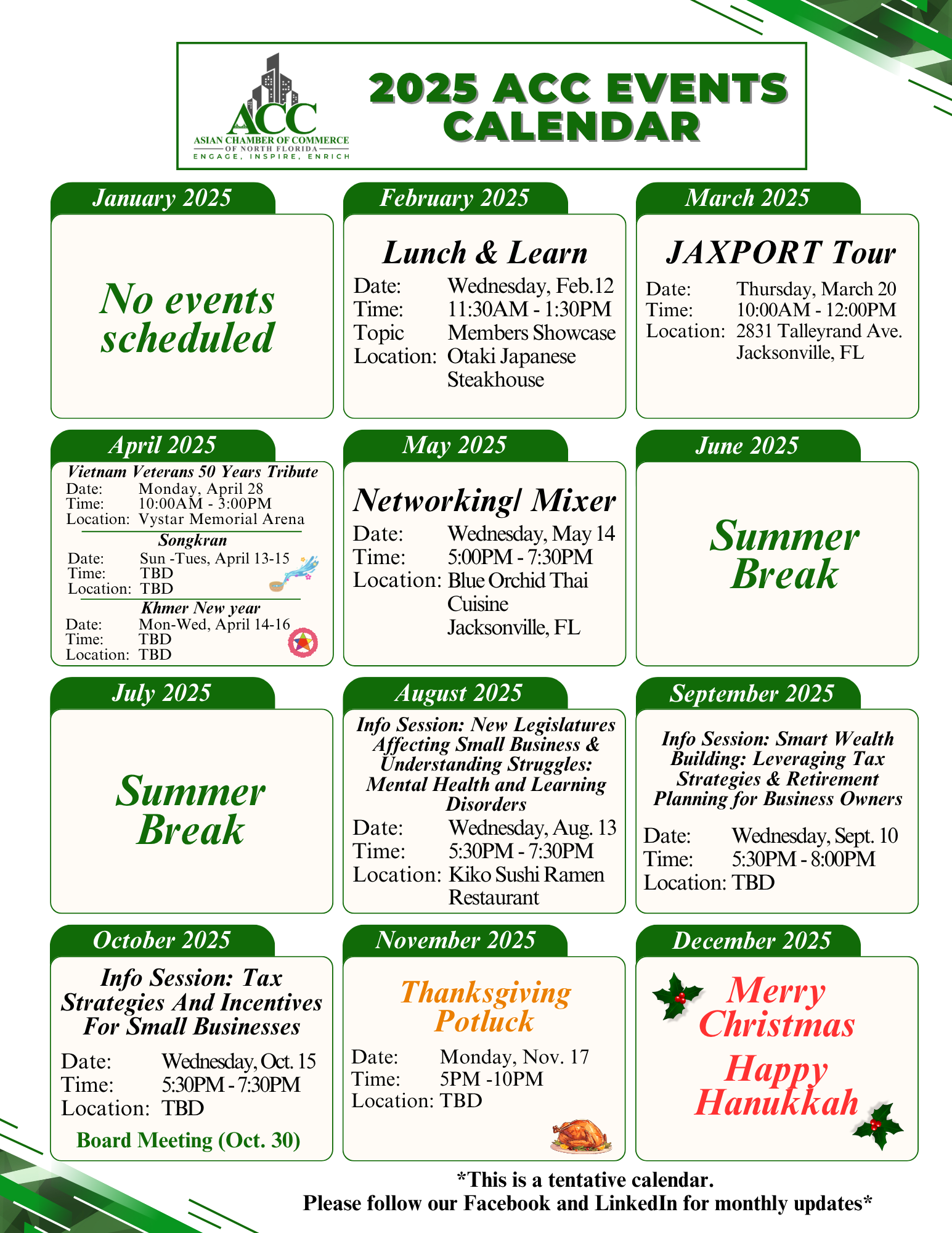 2025 ACC Events Calendar 2025 ACC Events Calendar